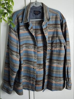 🔥Pendleton XL Heritage Cotton Shirt Blue Southwestern Stripe💎🔥